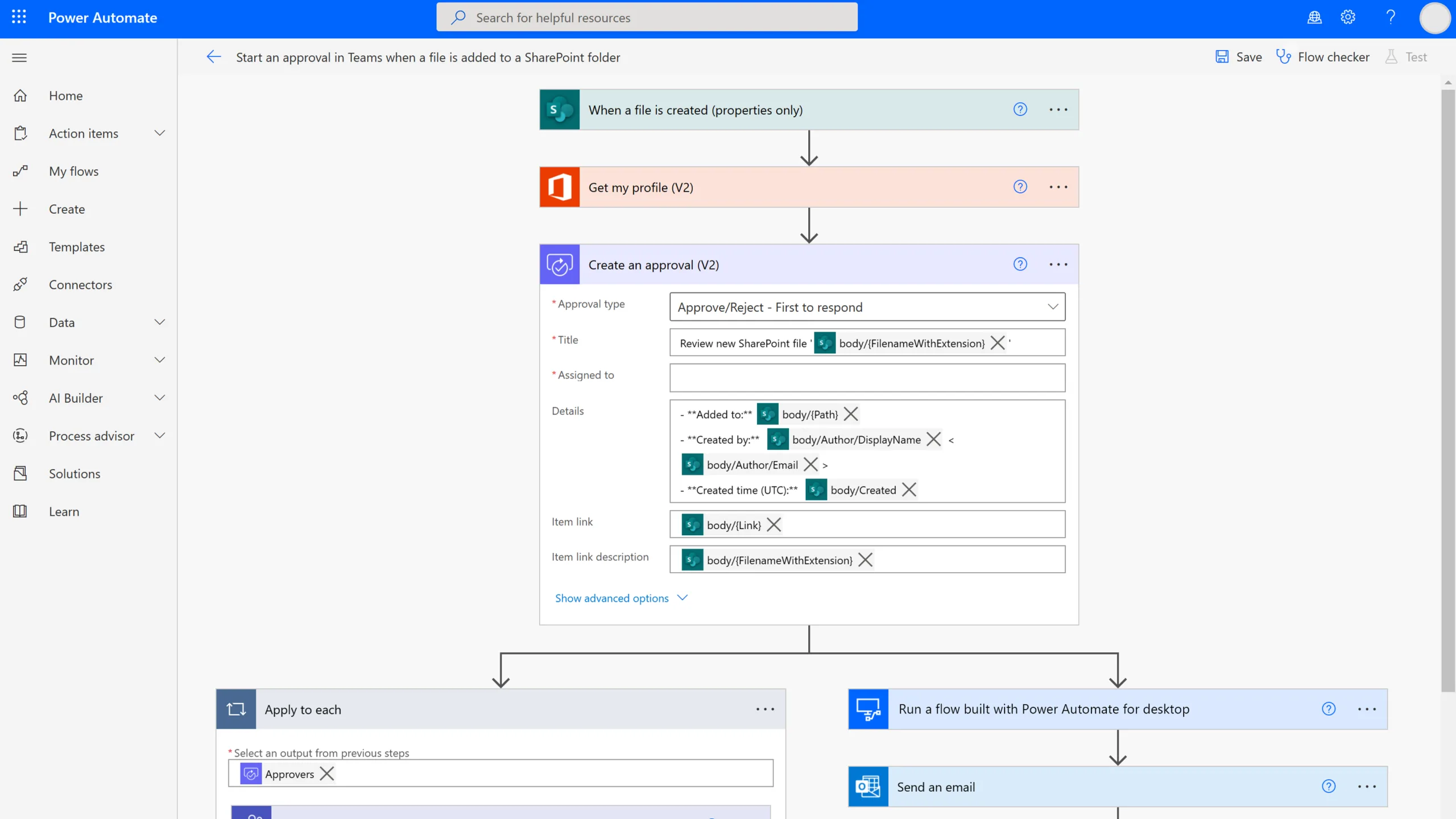 Power Automate Screen 1