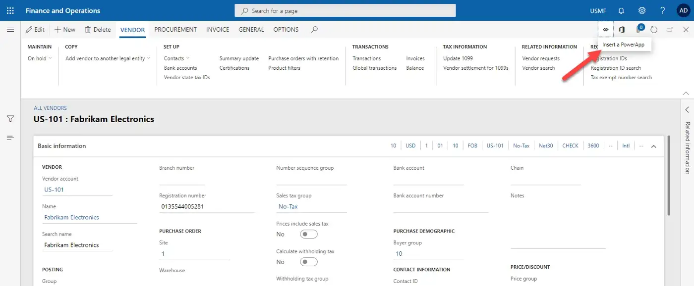 Embed a PowerApp in MS D365FO 13