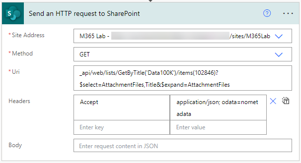 Purpose: เพื่อรับรายการของเอกสารแนบของ SharePoint item
