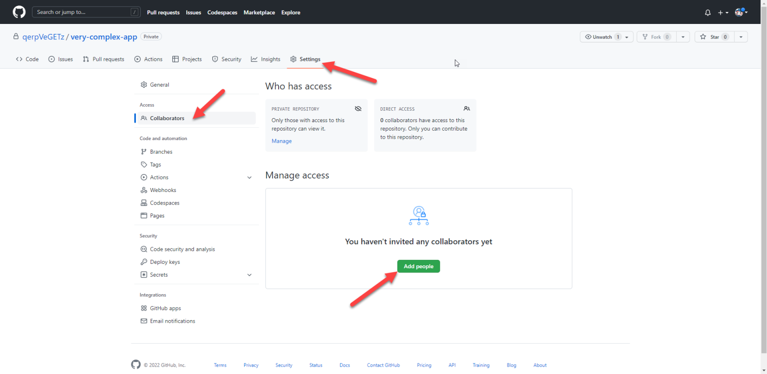 ไปที่ Settings > Colloborators > Add people และค้นหา GitHub account ของคนที่คุณต้องการให้เข้ามาแก้ไข