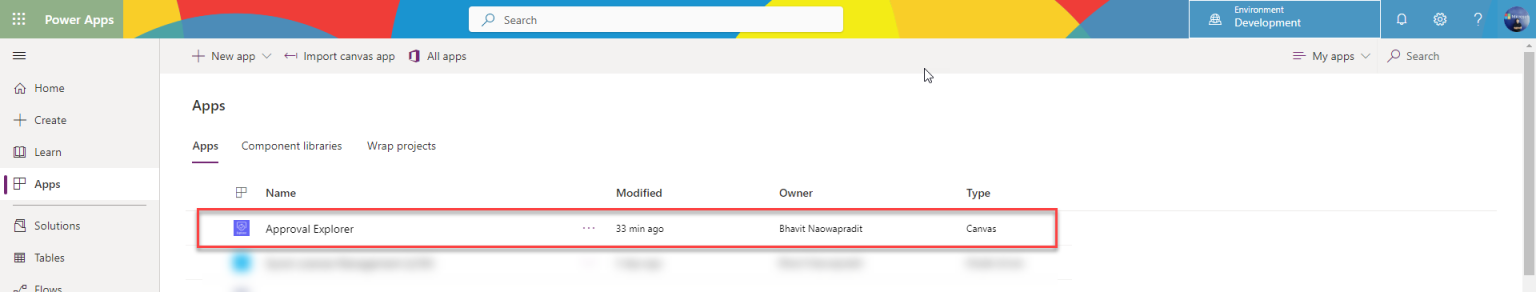 6. The Approval Explorer app will appear at Apps tab