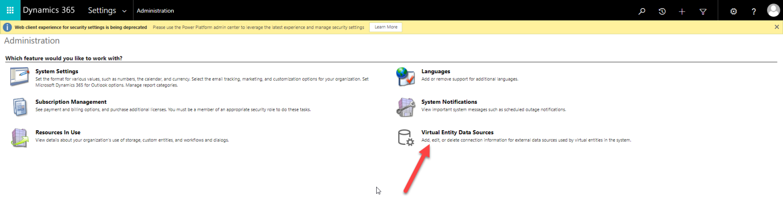 คลิกที่ Virtual Entity Data Sources