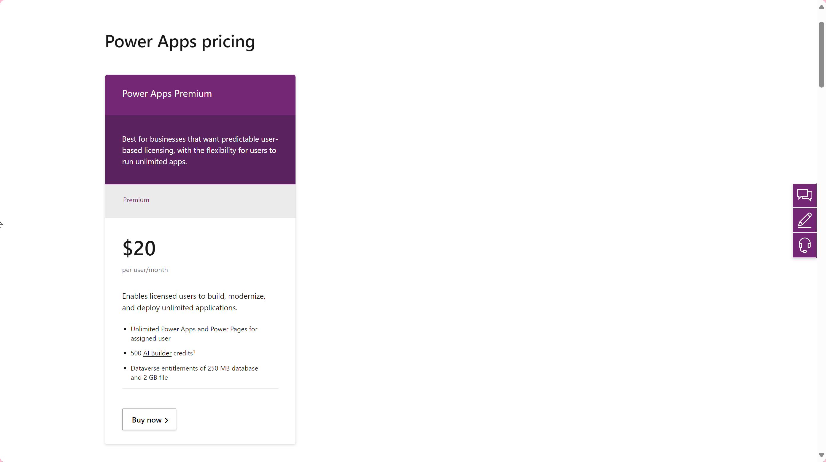 ราคาการซื้อ Power Apps premium license