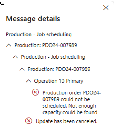 คำสั่งผลิตวางแผนใน D365FO ไม่ได้ เพราะ Capacity ไม่พอ