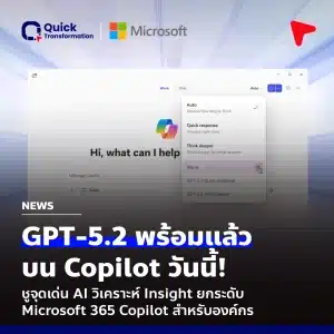 GPT-5.2 เปิดให้ใช้งานบน Microsoft 365 Copilot ยกระดับการทำงานองค์กรด้วย Work IQ วิเคราะห์ข้อมูลเชิงลึก ฉลาดขึ้น เร็วขึ้น พร้อมใช้งานวันนี้